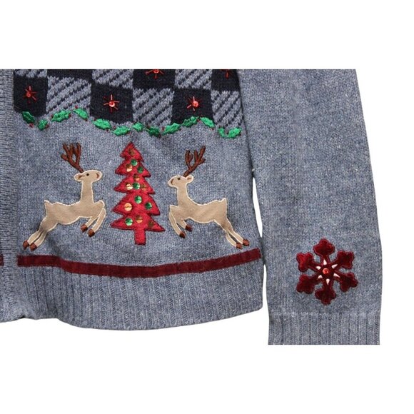 Vintage 90s Holiday Christmas Sweater Small Ramie Wool Zip Embroidered Beaded - Picture 5 of 14